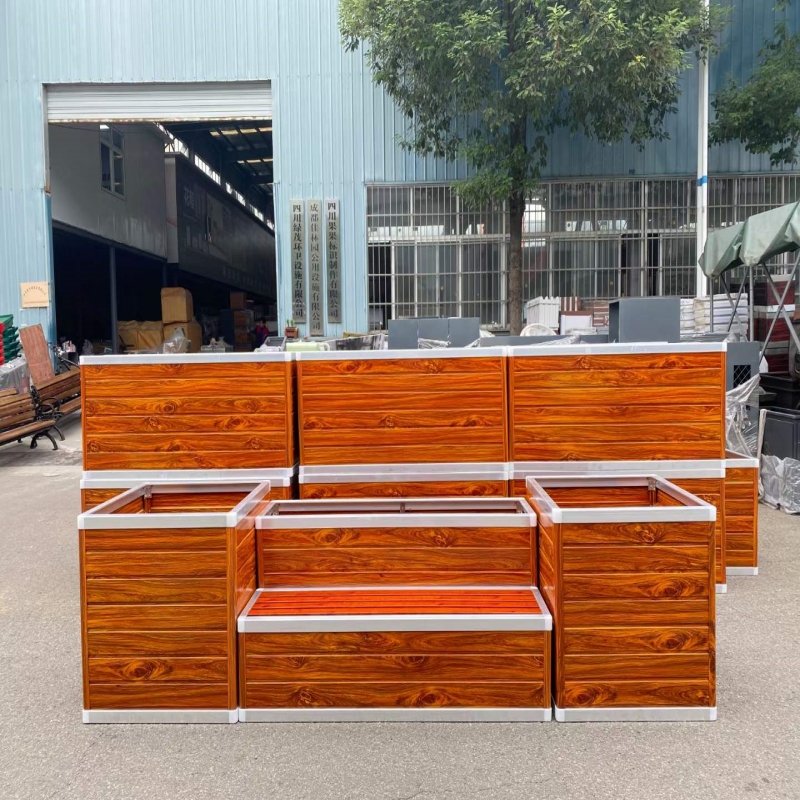连座椅组合木纹铝合金花箱LHX008